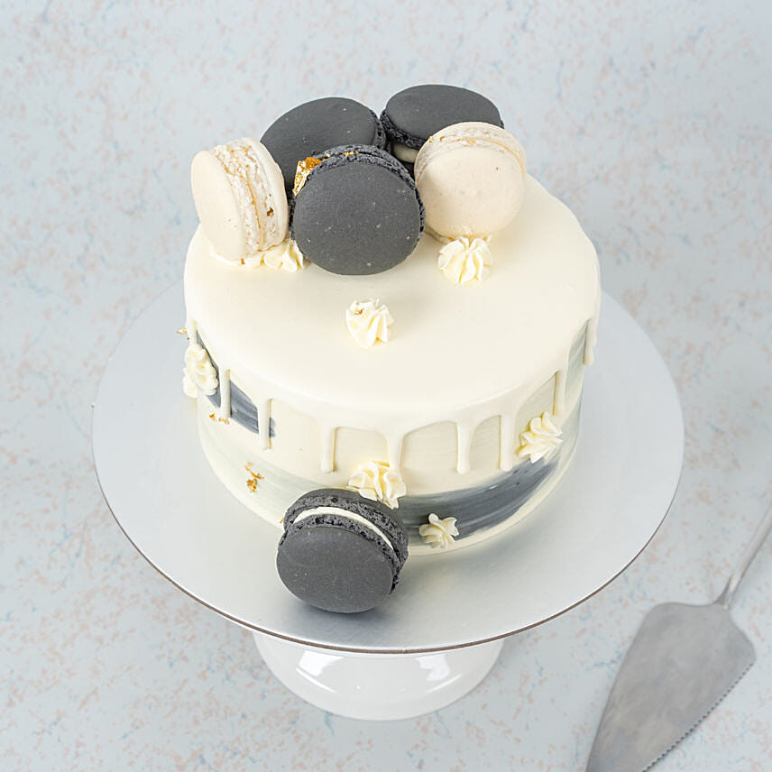 Grey and White Macarons Black Chocolate Cake 8 inch