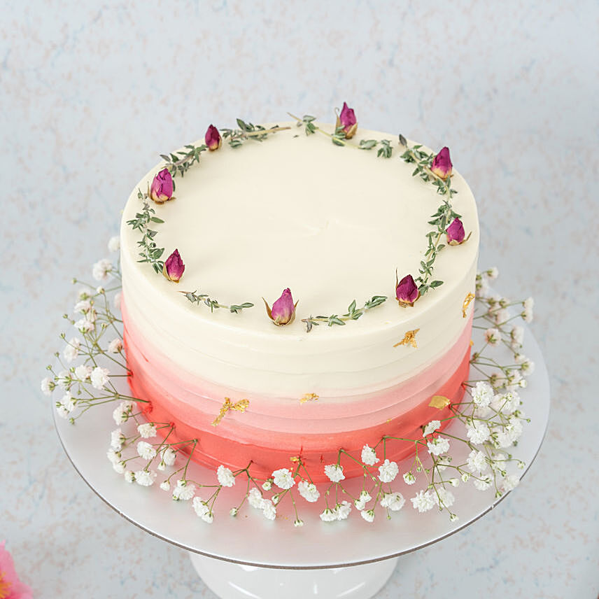 Ombre Pink Baby Breath Rose Lychee Cake 6 inch
