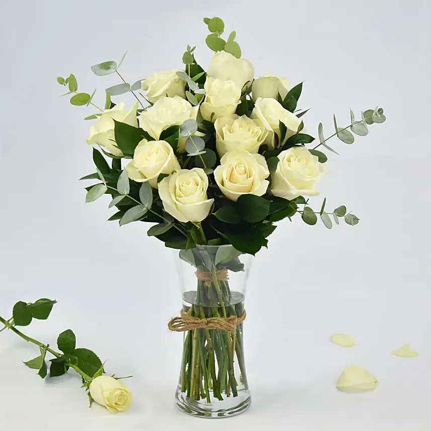 Vase Of Elegant White Roses Arrangement