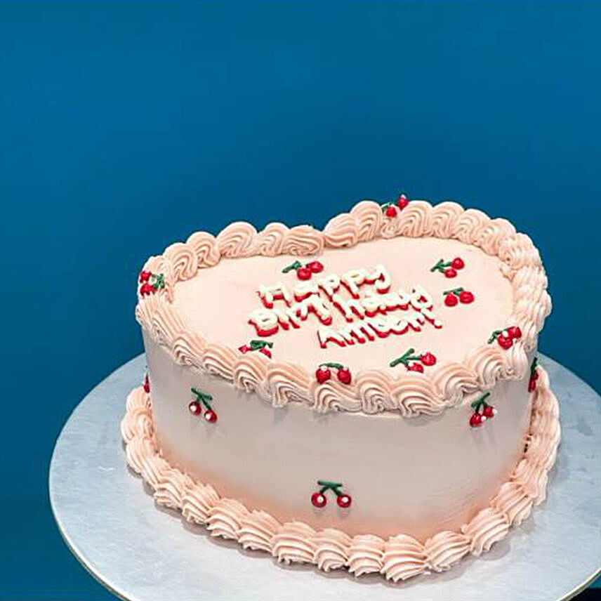 Heart Shaped Cherries Vintage Cake 6 Inches