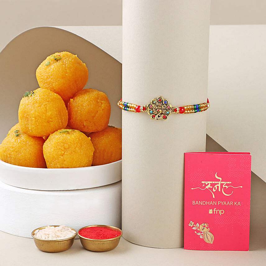 Sneh Designer Peacock Rakhi with Motichoor Laddoo