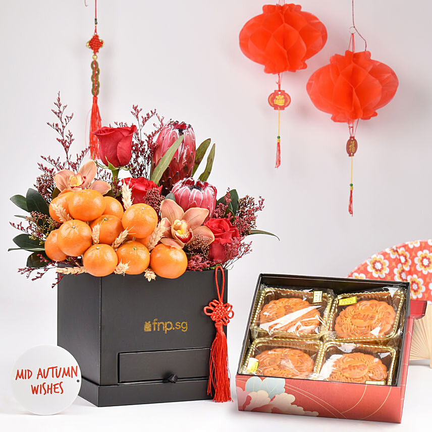 Joyful Mid Autumn Wishes In Box with Mooncakes Box