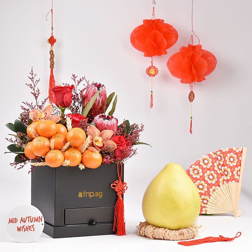 Joyful Mid Autumn Wishes Box with Pomelo