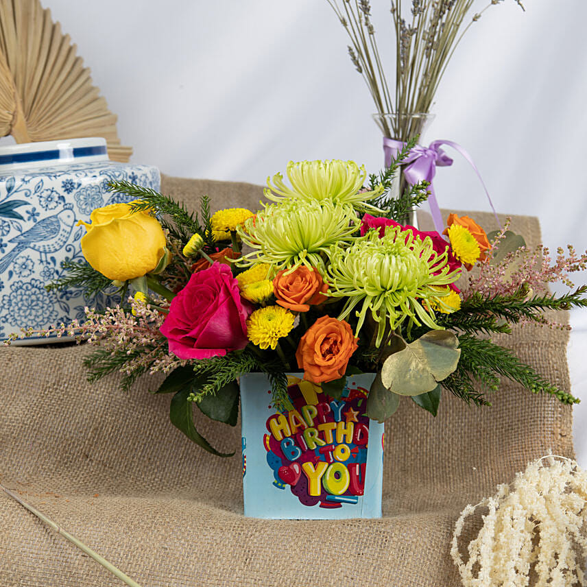 Estatic Birthday Flowers Vase