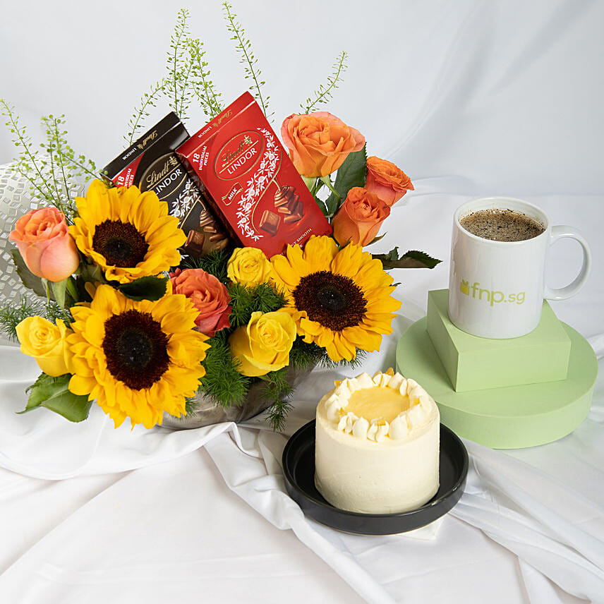 Sunflowers Glory with Cake & Chocolates