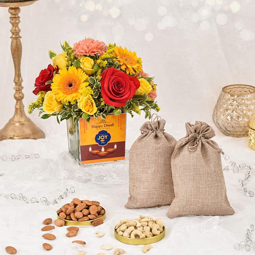 Sparks of Joy Diwali Flower Arrangement and Nuts