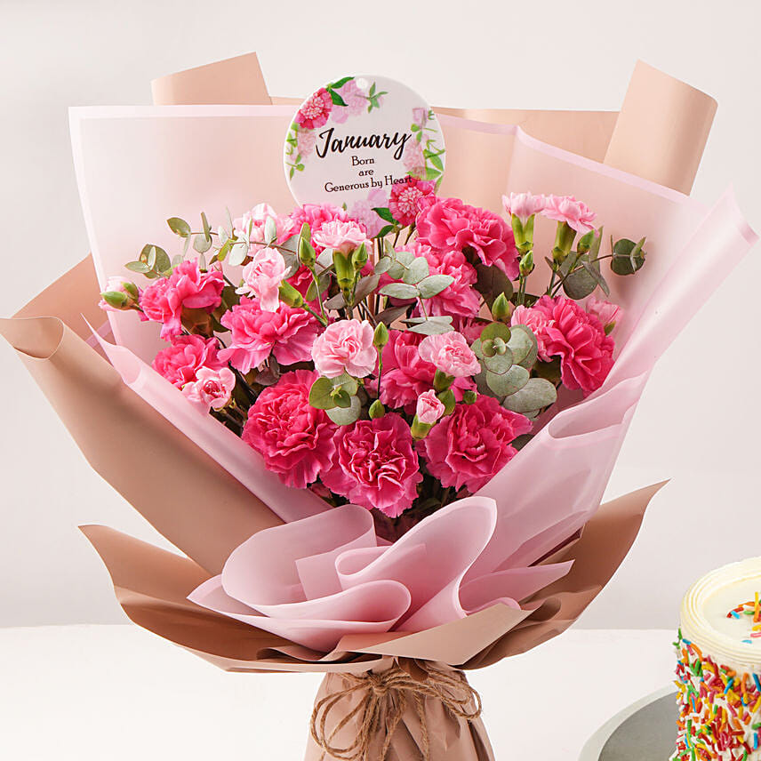 Birthday Wish Carnations Bouquet And Cake Delivery in Singapore FNP SG