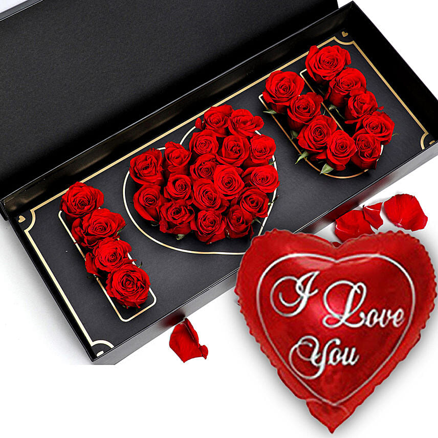 Box Of I Love You Roses With I Love You Balloon For Valentines Day ...