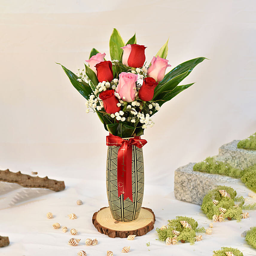 Valentine Roses in Glass Vase