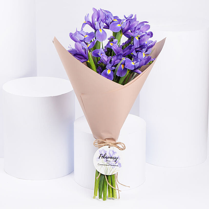 February Birthday Iris Flower Bouquet