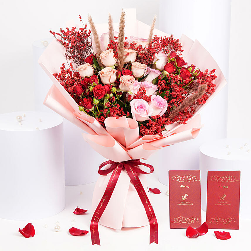 Love in Bloom Bouquet With Chocolates Bar