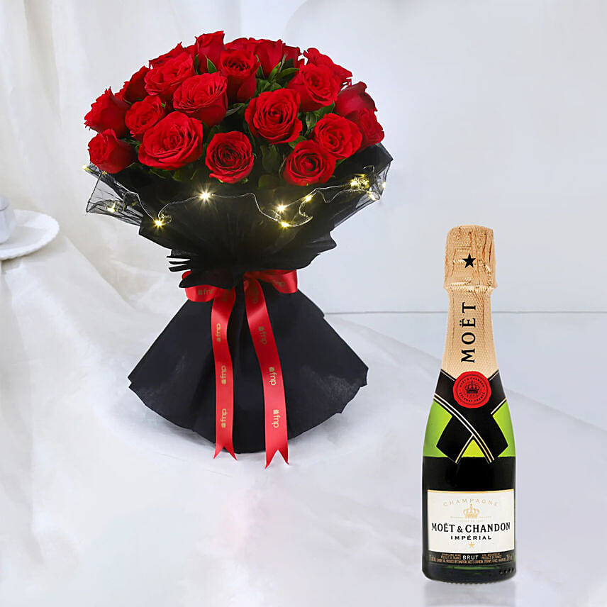 LED Rose Bouquet with Mini Moet Champagne