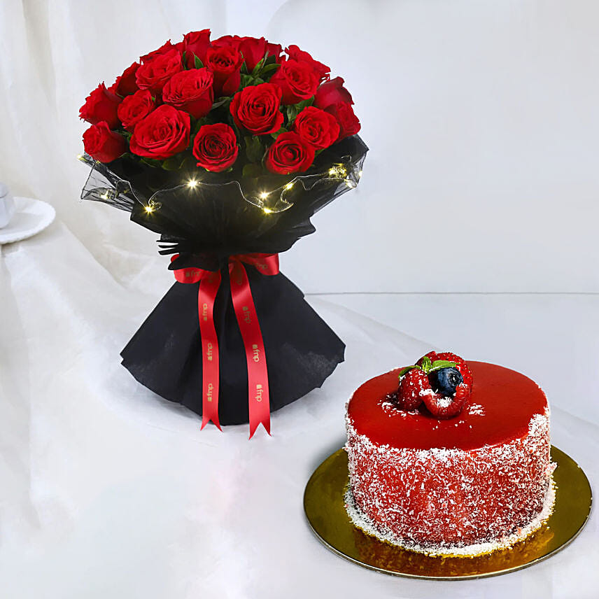 LED Elegance Rose Bouquet with Cake