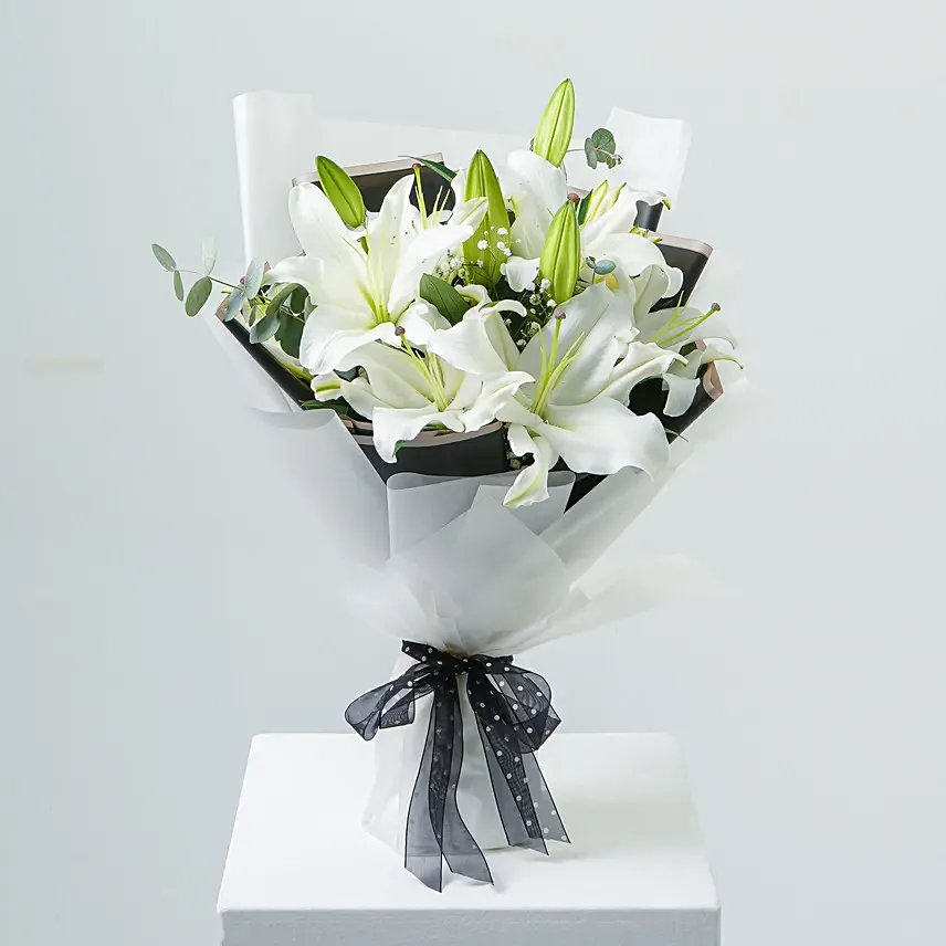 Charming White Lilies Hand Bouquet