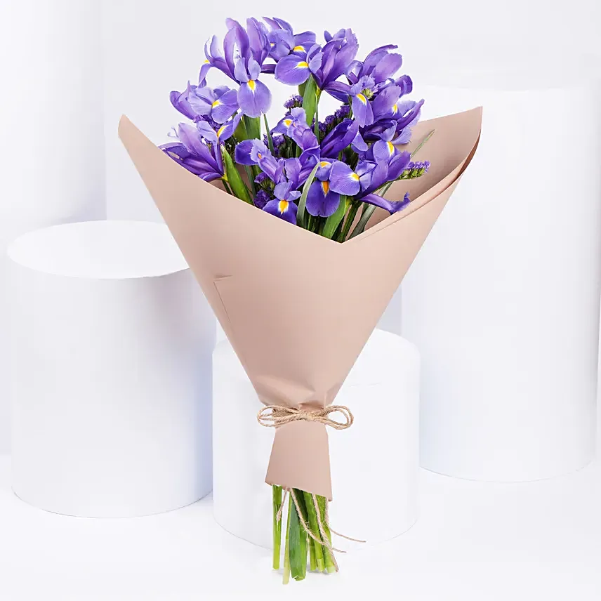 February Birthday Iris Flowers Hand Bouquet