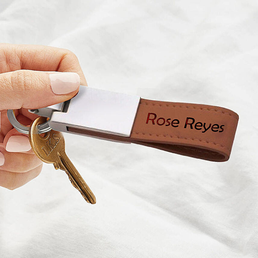 Engraved Leather Keychain With Text