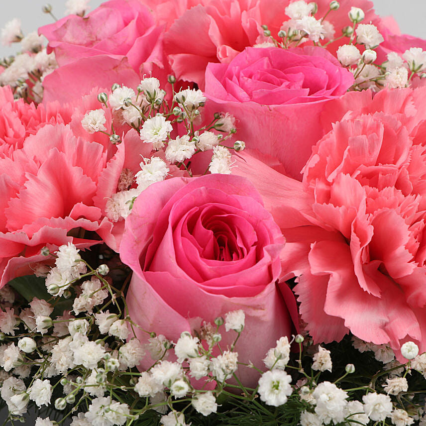 Pink Roses And Carnations In Love You Sticker Vase Delivery in ...
