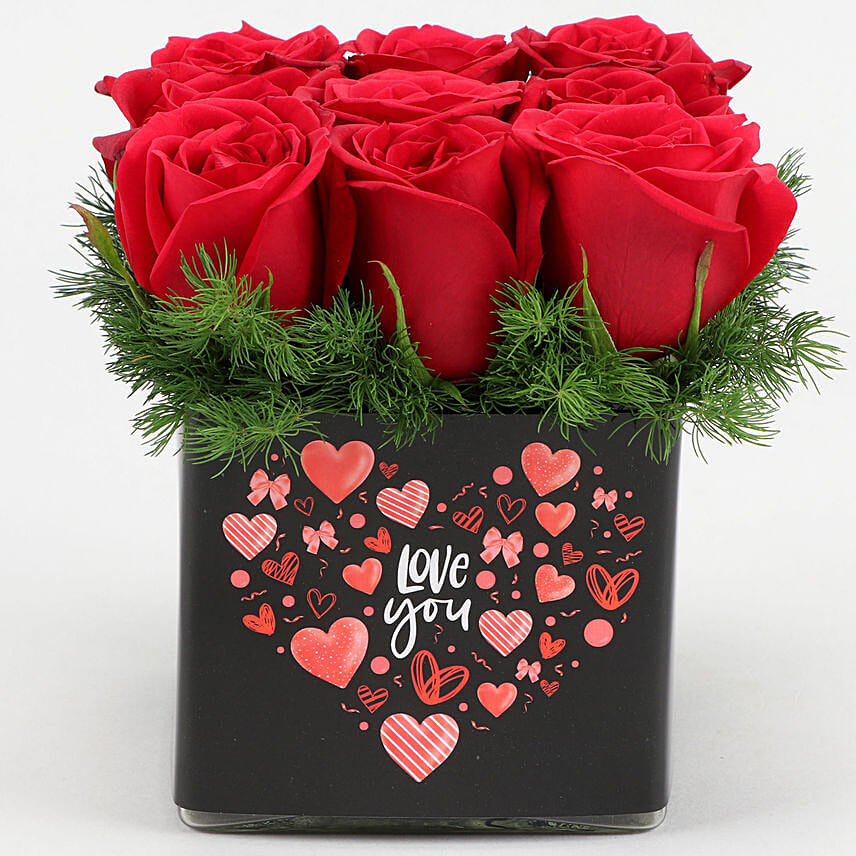 Red Roses In Love You Sticker Vase Delivery in Singapore - FNP SG