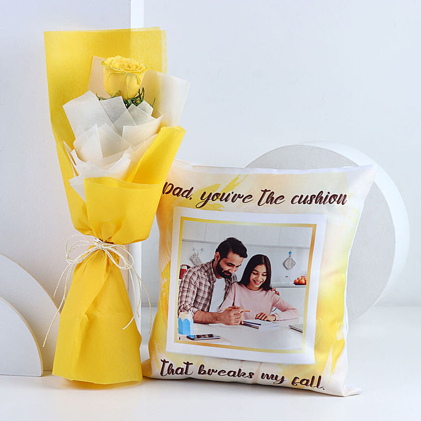 Fathers Day Cushion and Yellow Rose Gift