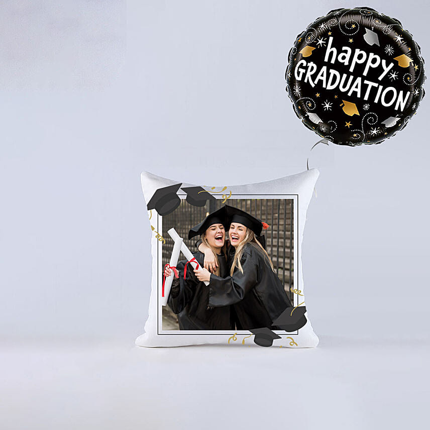Graduation Special White Personalised Cushion with Balloon
