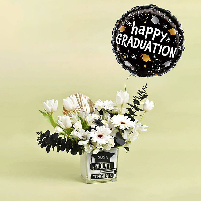Congrats To Graduate Flower Vase with Balloon