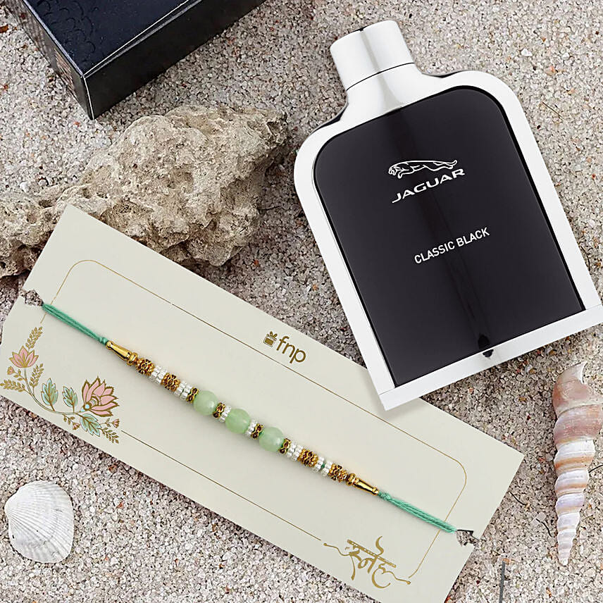 Green Ethnic Pearl Rakhi with Perfume
