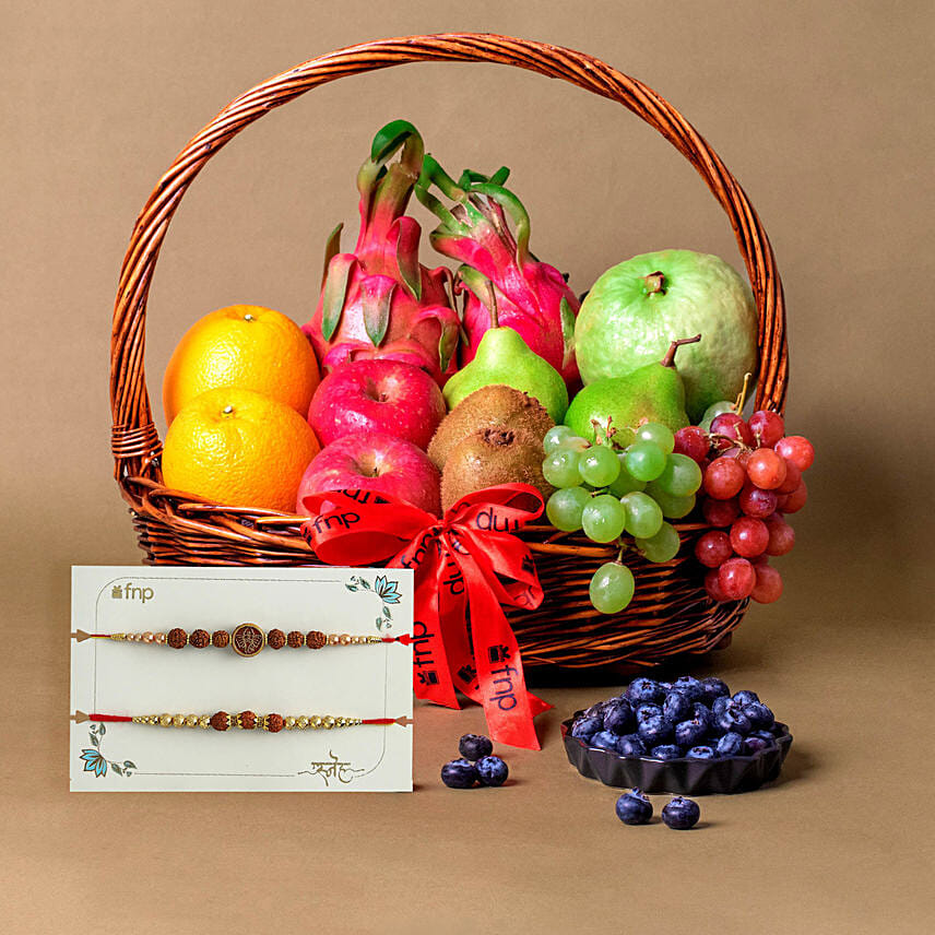 Fruitful Basket With Rudraksha Rakhi Set