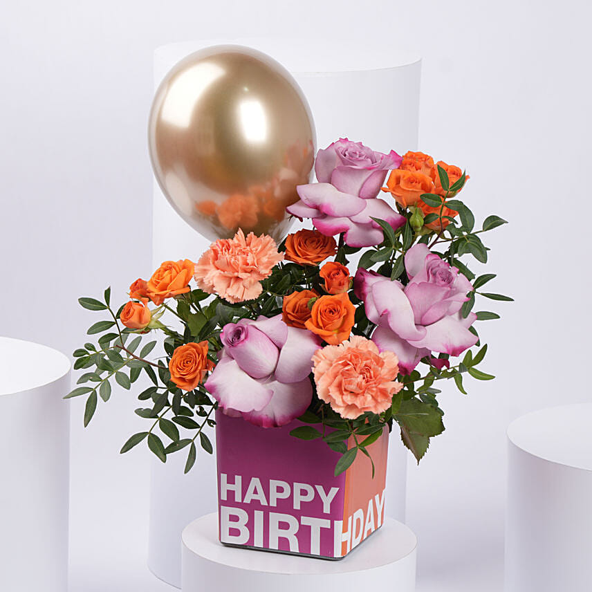 Birthday Flowers and Balloon Vase