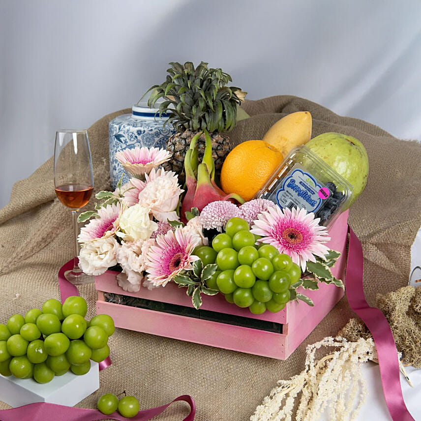 Pink Pearls Flowers and Fruit Tray