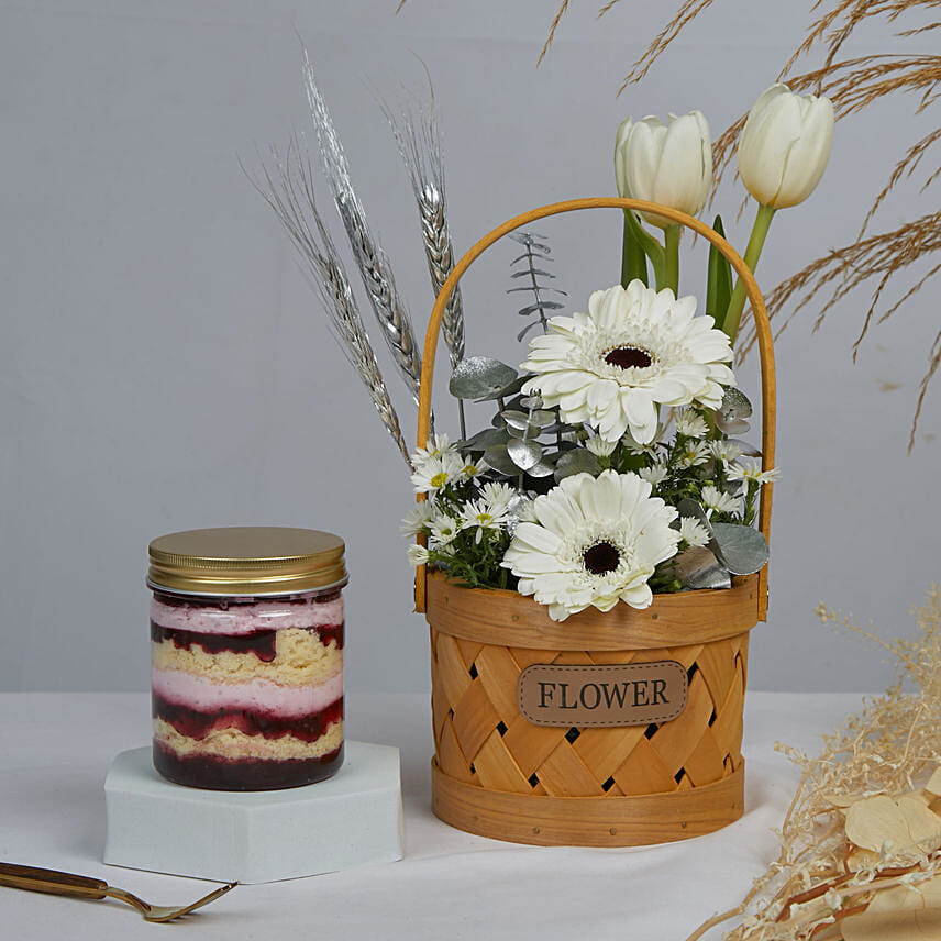 Mini Floral Basket with Jar Cake