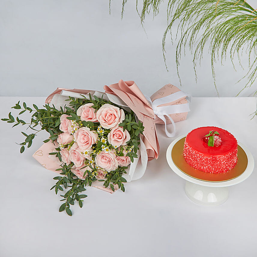 Titanic Rose Chamomile Bouquet With Cake For Love