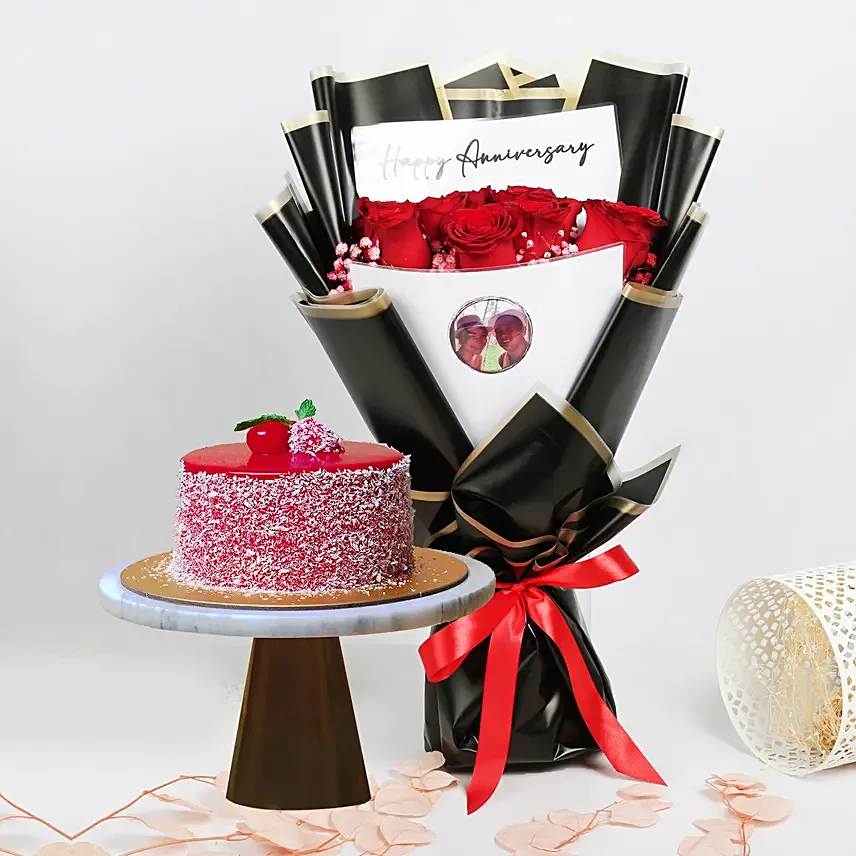 Anniversary Roses of Love Bouquet with Cake