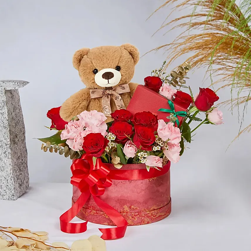 Flowers Teddy and Chocolate Box