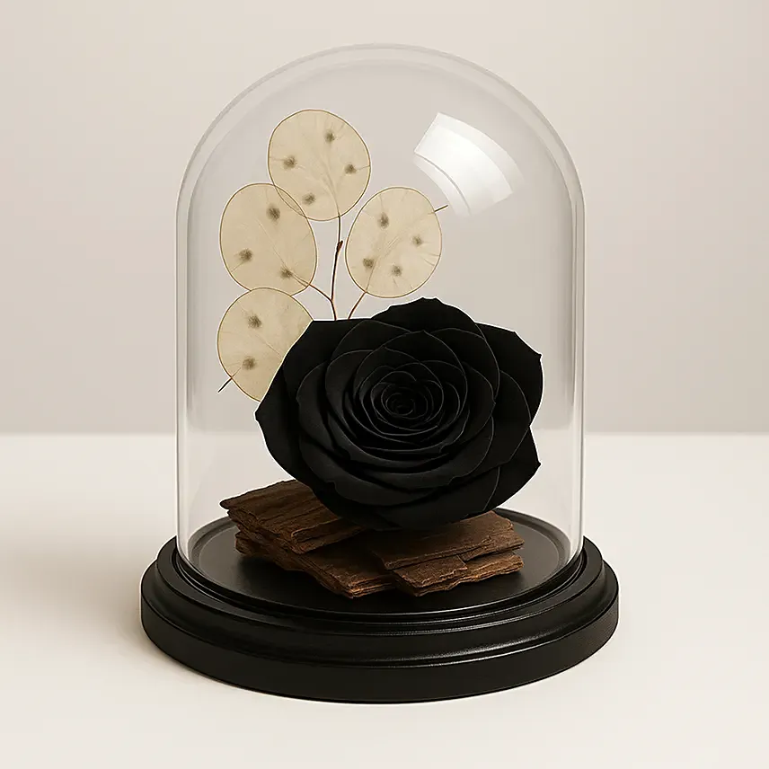Black Forever Rose In Glass Dome