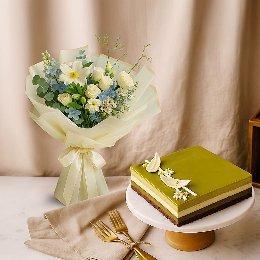 Dubai Chocolate Cake and Floral Expression Bundle: 