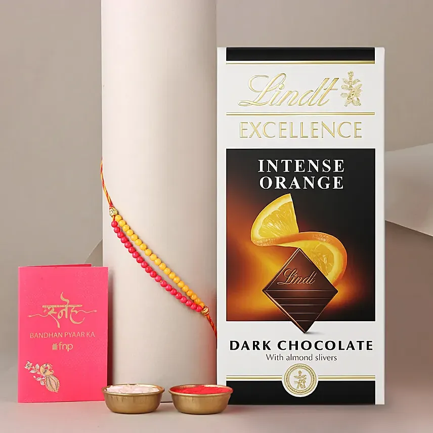 Sneh Red and Yellow Bead with Lindt Lindor Chocolate B: Gifts For Bhai Dooj