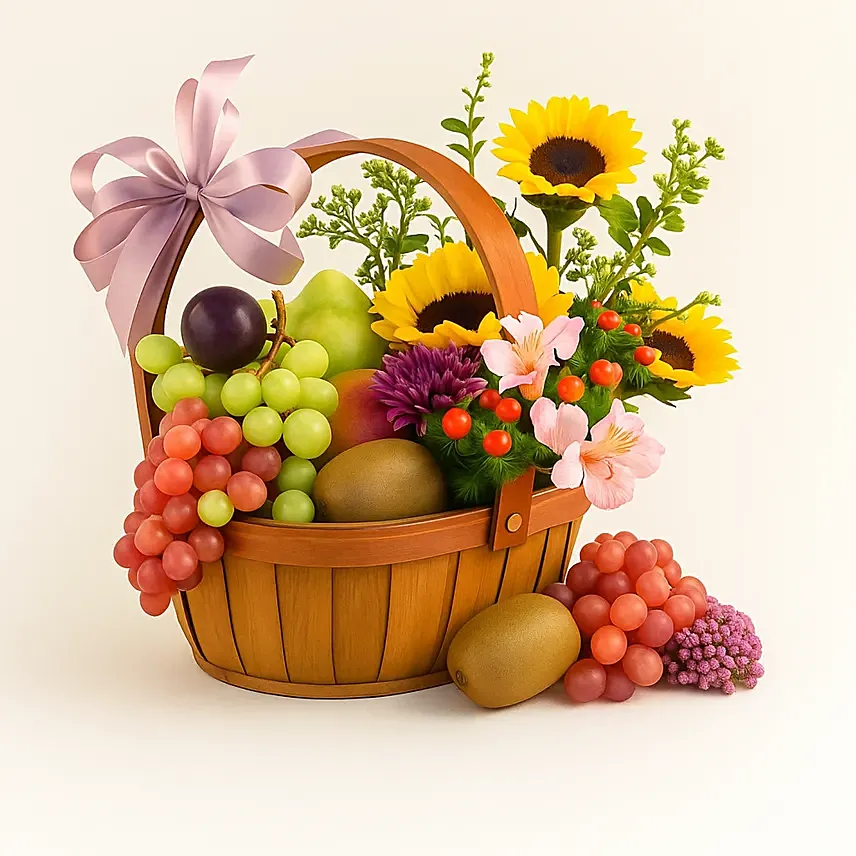 Beautiful Mixed Flowers & Fruits Basket: Gifts For Bhai Dooj