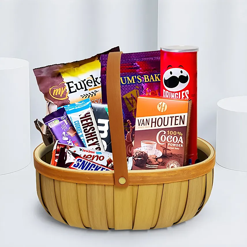 Exotic Chocolate Brown Willow Basket: Chocolate Hampers Singapore