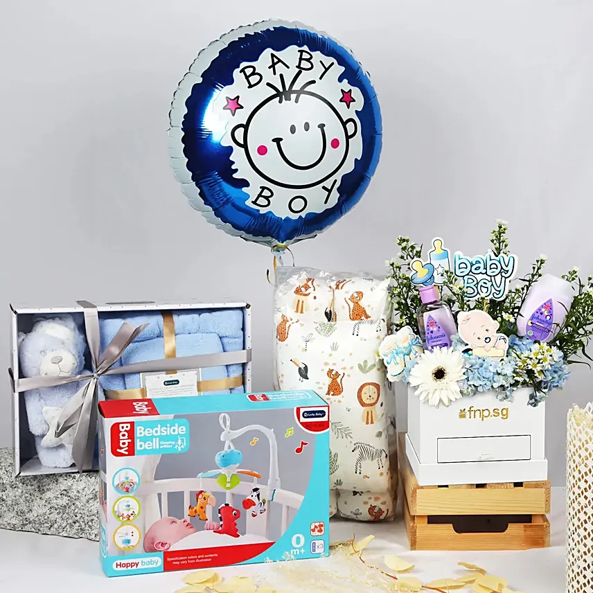 Its a Baby Boy Flowers Arrangment giftset: Newborn Baby Flowers Singapore