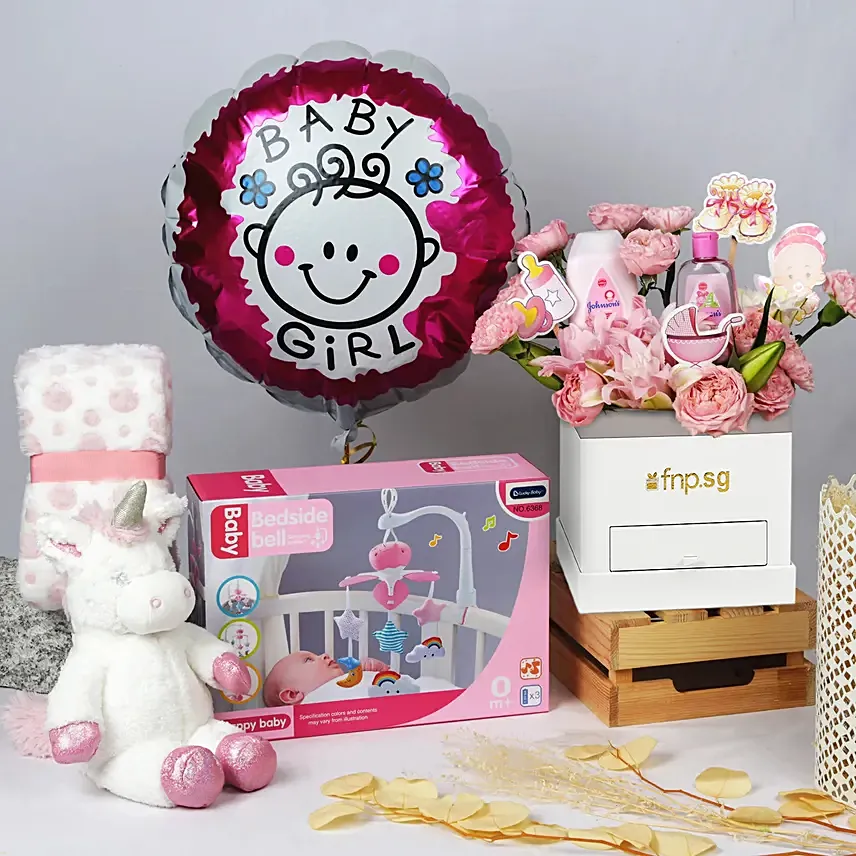 Its a Baby Girl Flowers balloon and giftset: Flowers And Balloon Delivery