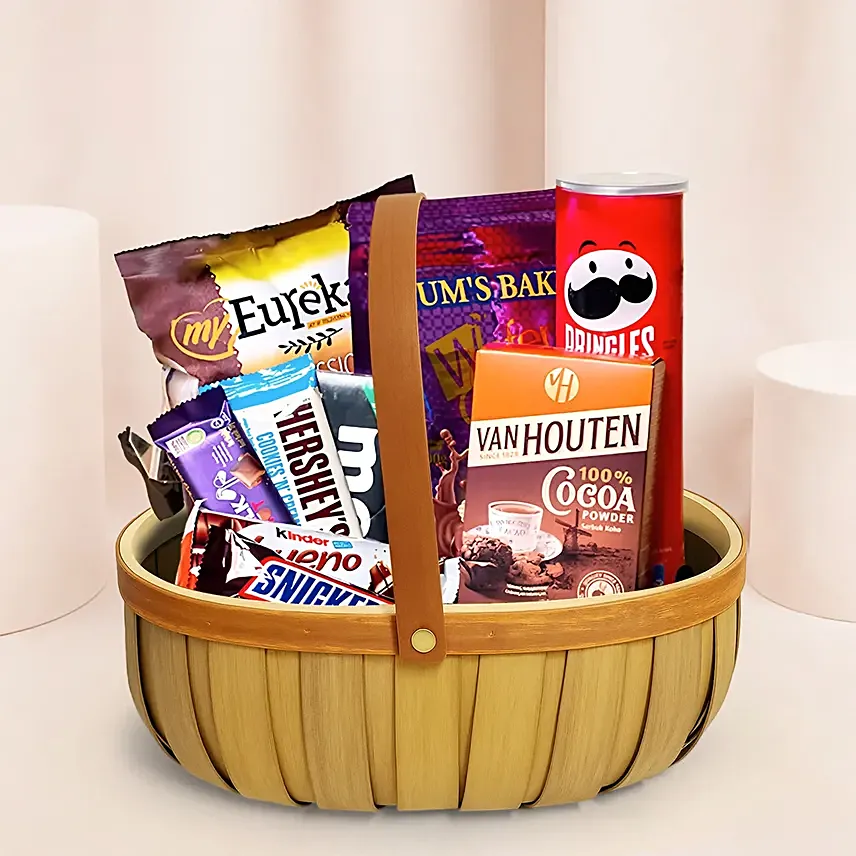 Exotic Chocolate Brown Willow Basket: Chocolate Hampers Singapore
