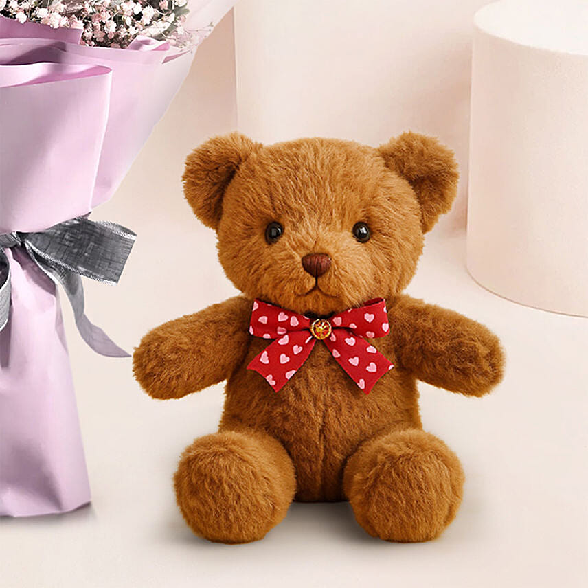 Beautiful Pink Roses Bouquet With Teddy Bear Delivery in Singapore - FNP SG