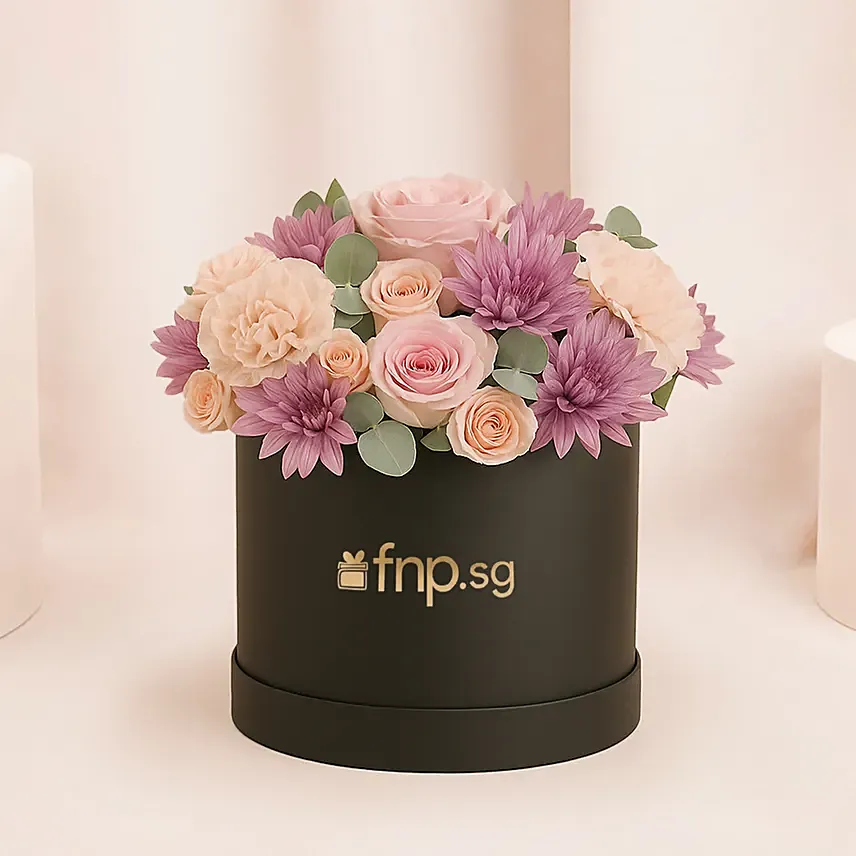 Elegant Flower Arrangement in a Black Box: Birthday Gifts 