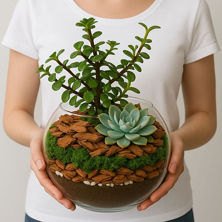 Lovely Echeveria & Cactus In Fish Bowl: For Anniversary