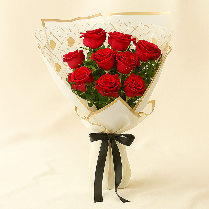 Elegant 9 Roses Bouquet: Valentine's Day Gifts For Her