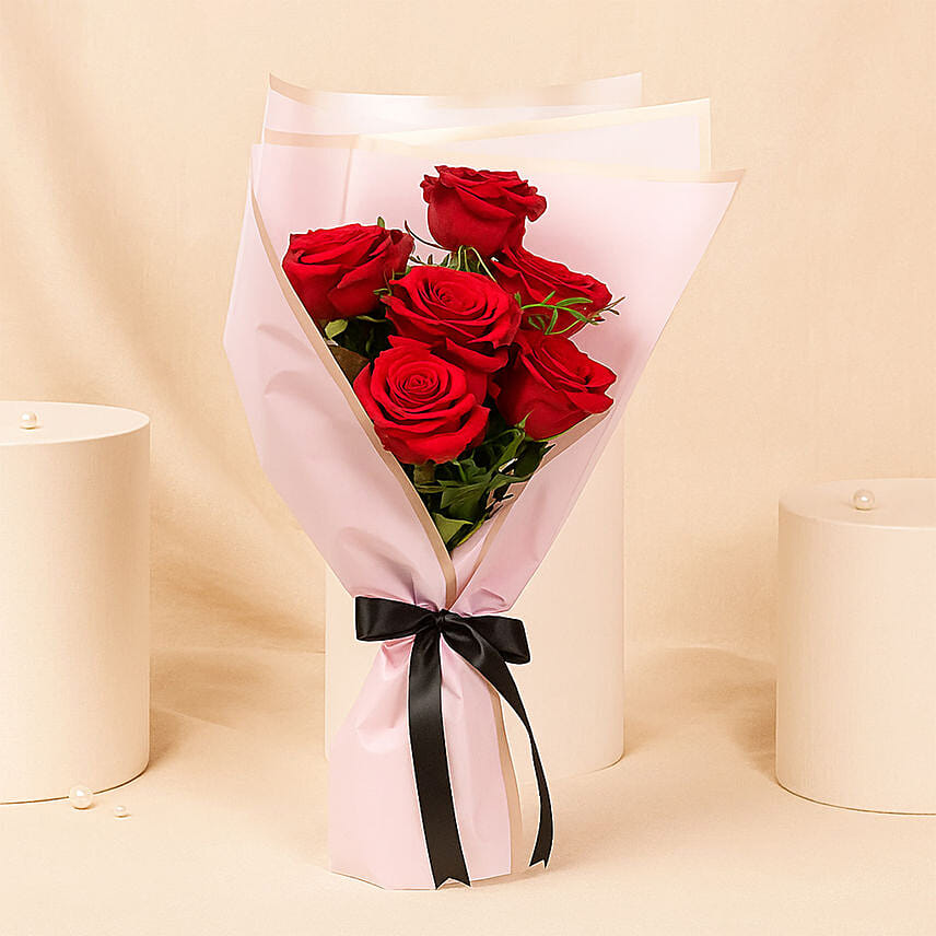 6 Beautiful Red Roses Bouquet: Valentine's Day Bouquet