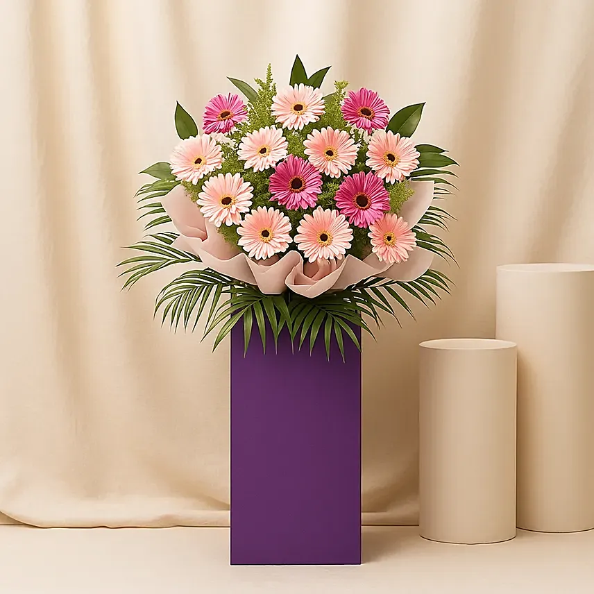 Light N Dark Pink Gerberas Flower Stand: Grand Opening Flower Stand