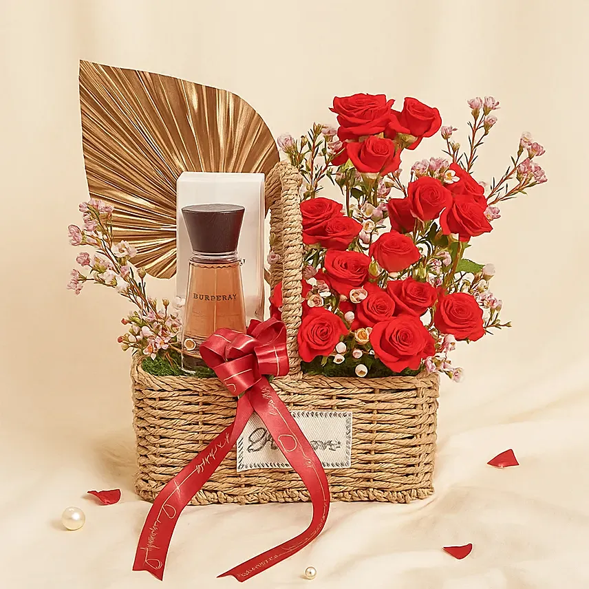 Burberry Touch Perfume and Red Roses Gift Basket: Valentine's Gifts