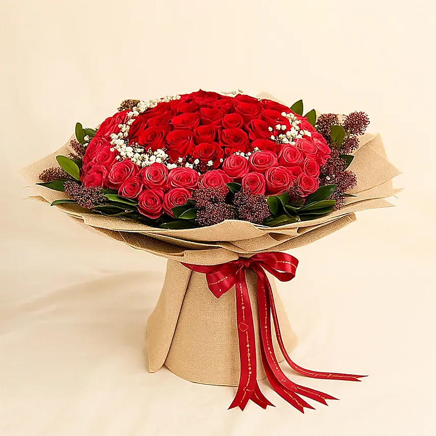 75 Roses and Skimmia Bouquet: 