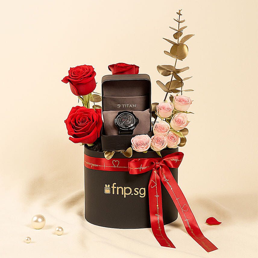 Gift Box Roses and Watch For him: Valentine's Gifts for Him